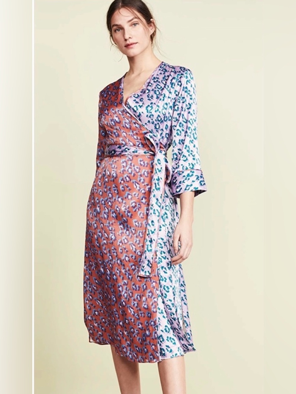 Rachel Antonoff Willow Wrap Midi Leopard Block Print dress size S